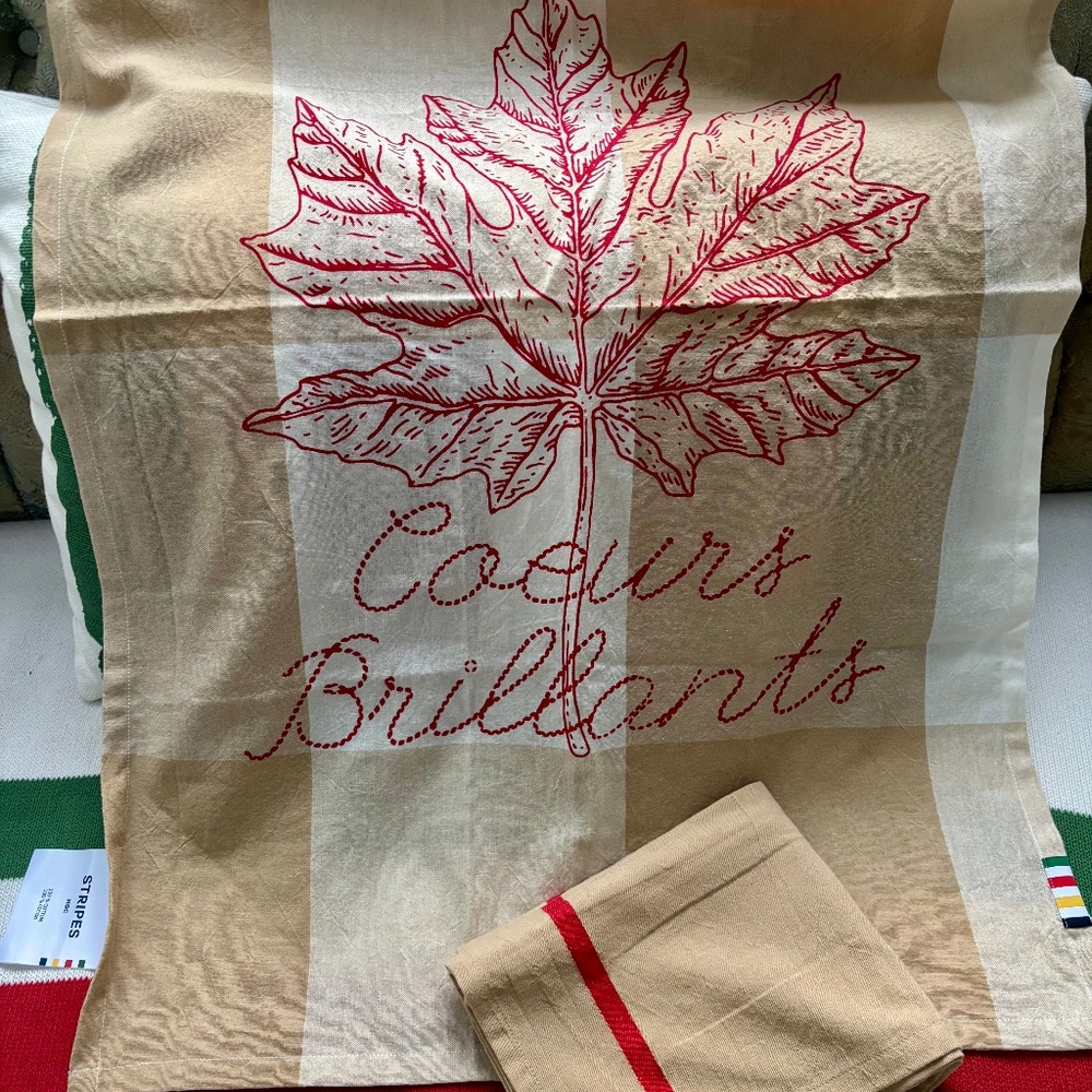 HBC Stripes Floursack Set (Les coeur brilliants) of 2 Tea Towels NEVER USED.